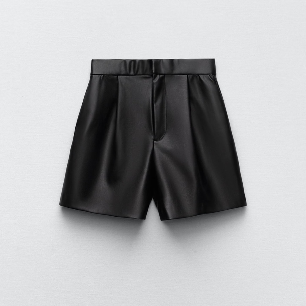 Zara Faux Leather Pleated Shorts